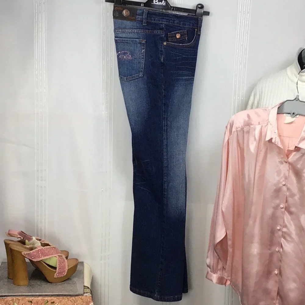 Bebina Jeans Indigo Low Rise Flair Rhinestone Embellished Denim Sz.10 - Picture 13 of 13